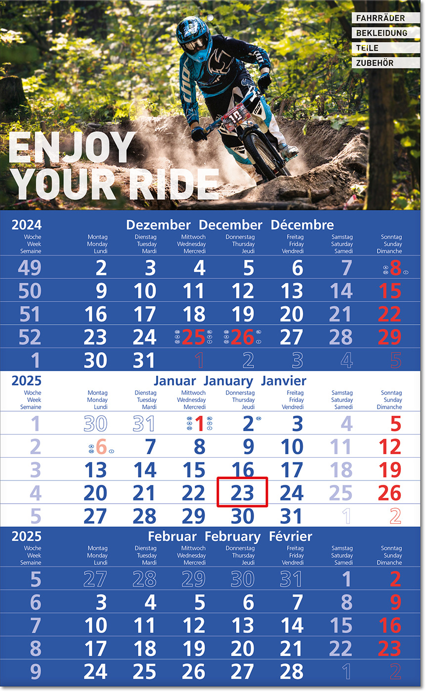 Drei-Monats-Planer "Hit" im Format 30 x 49 cm, blau PT 286, Datumsweiser umgelegt