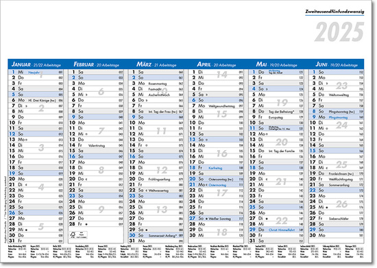 Tafelkalender im Format DIN A4, 29,7 x 21 cm, Kalendarium in blau/schwarz