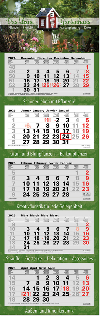 5-Monatsplaner "Junior-5" mit deutsch-mehrsprachigem Kalendarium im Format 33 x 105 cm, grau