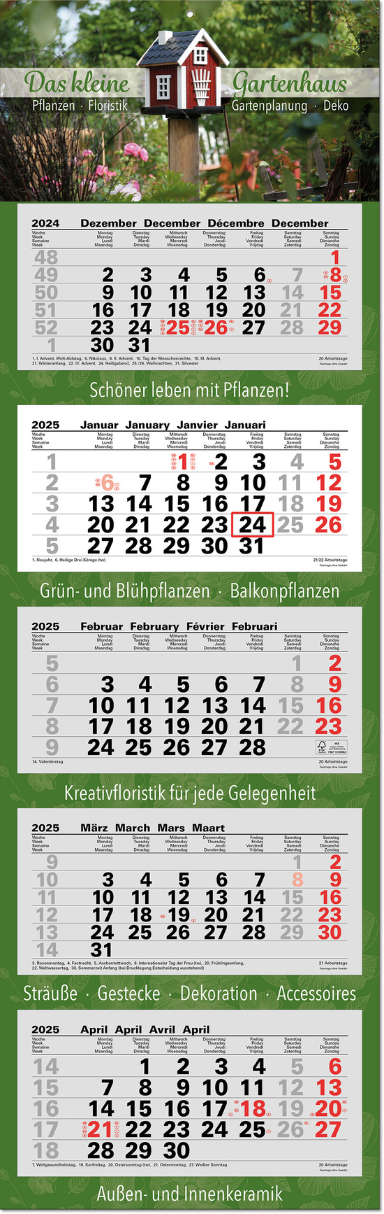 5-Monatsplaner "Junior-5" mit deutsch-mehrsprachigem Kalendarium im Format 33 x 105 cm, grau