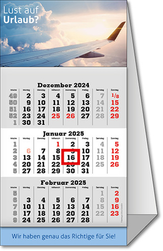 Tischaufstellkalender "Classic-Desk" im Format 9,5 x 18,4 cm (montiert), grau, deutsches Kalendarium, Datumsweiser umgelegt