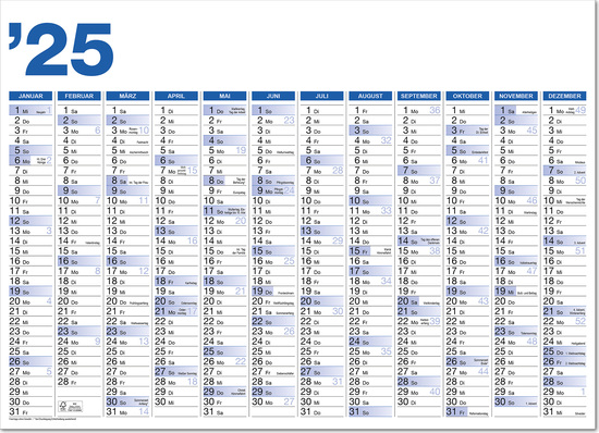 Türplaner im Format 65,0 x 47,0 cm, blau HKS 39/schwarz, deutsches Kalendarium