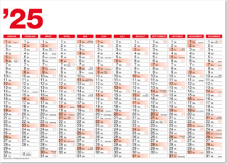 Türplaner im Format 65,0 x 47,0 cm, rot HKS 13/schwarz, deutsches Kalendarium