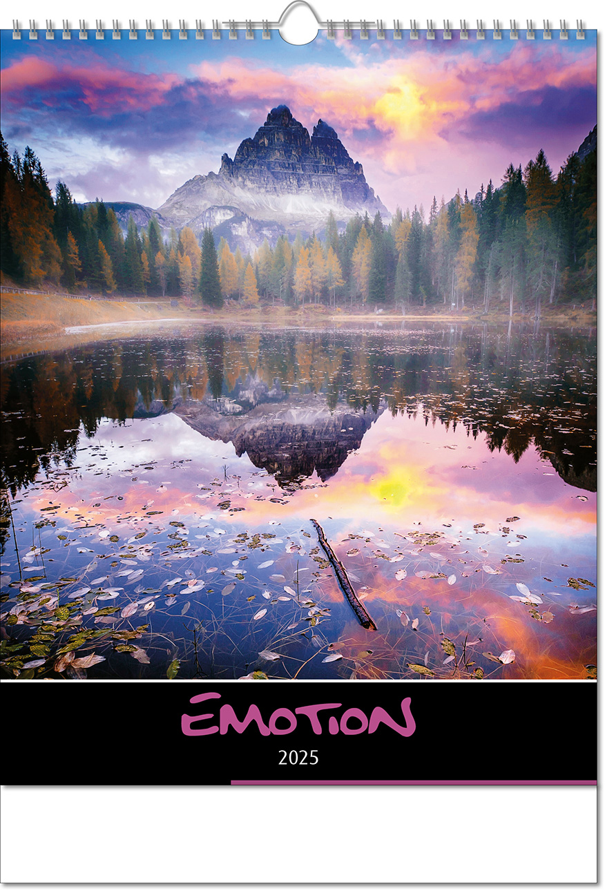 Kalender "Emotion" im Format 30,5 x 43,6 cm, mit Wire-O-Bindung und verlängerter Rückwand