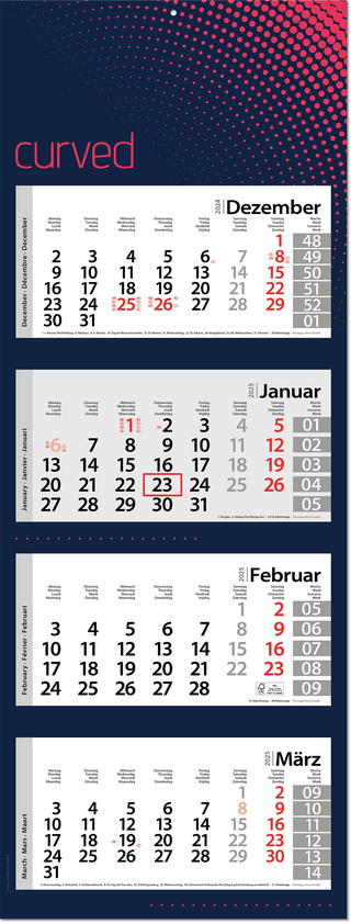 4-Monatskalender "Style-4" mit deutsch-mehrsprachigem Kalendarium im Format 33 x 87,5 cm