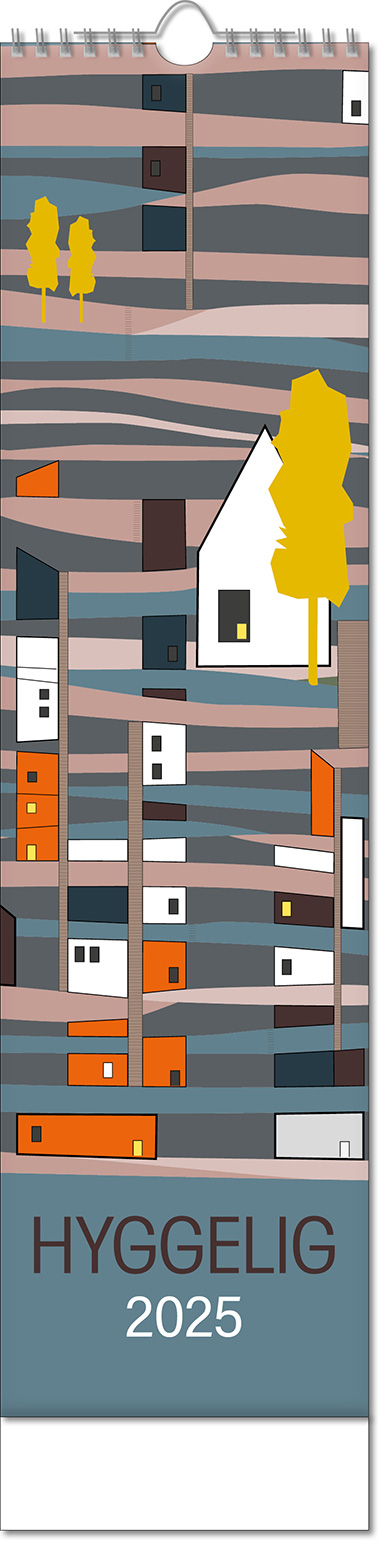 Kalender "Hyygelig" im Format 13 x 52,5 cm, mit Wire-O Bindung und verlängerter Rückwand