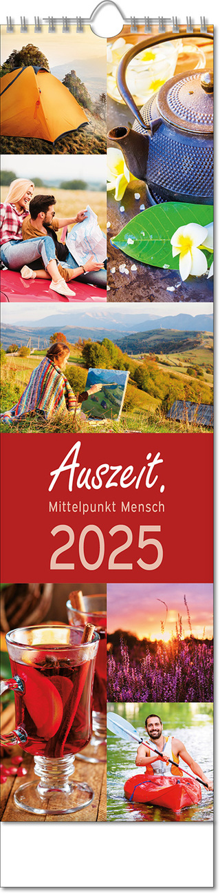 Kalender "Auszeit" im Format 13 x 52,5 cm, mit Wire-O Bindung und verlängerter Rückwand