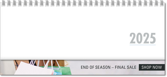 Schreibtischquerkalender "Business" mit überstehender Kartonrückwand im Format 30,5 x 13,5 cm, Kalendarium grau/blau