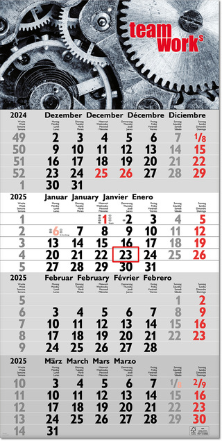 Vier-Monats-Planer "Tetra" im Format 30 x 60 cm, grau, Datumsweiser umgelegt