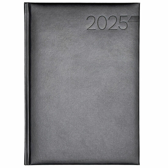 Wochenkalender "Klassik D" im Format 14,5 x 20,5 cm, 144 Seiten, 1-spr. Deutsch, 2-farbig grau/blau, mit runder Eckenperforation, Fadenheftung, 1 Leseband,  Decke Seattle anthrazit, Vorderseite mit Prägung