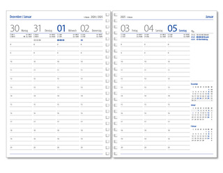 Wochenkalender "Klassik D Wire" im Format 14,5 x 20,5 cm, deutsches Kalendarium Grau/Blau, 144 Seiten, Wire-O-Bindung, mit Eckenperforation, Deckelpaar Magic hellbraun