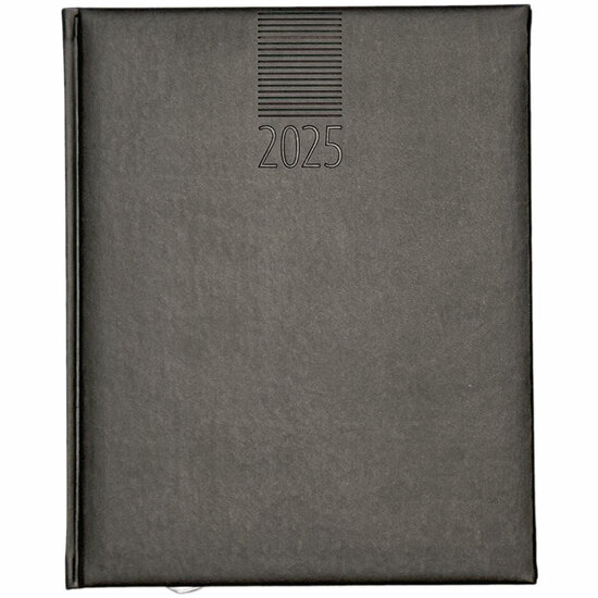 Wochenkalender "Manager Register D" im Format 21 x 26 cm, 144 Seiten, 1-spr. Deutsch, 2-farbig grau/blau, Fadenheftung, Monatsregister, 1 Leseband, Decke Arizona schwarz, Vorderseite mit Blindprägun