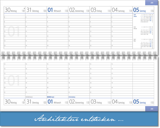 Schreibtischquerkalender "Top D" mit überstehender Kartonrückwand im Format 30,5 x 13,5 cm