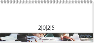 Schreibtischquerkalender "Premium" mit überstehender Kartonrückwand im Format 30,5 x 13,5 cm, mit Registerschnitt