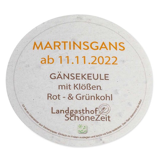 Samenpapier Bierdeckel - rund, Druck 4/0-C