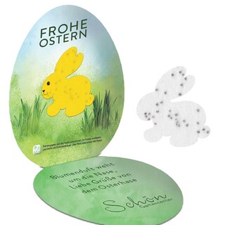Samenpapier in Klappkärtchen Ei - Häschen