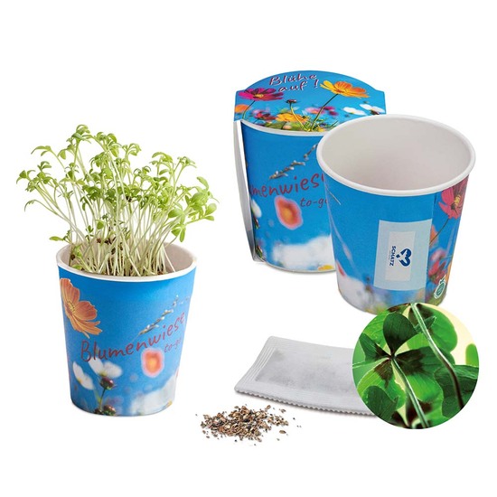 Blumenwiese To-Go - Ostern - Glücksklee-Zwiebel(* Je nach Verfügbarkeit der Glücksklee-Zwiebeln) - neutral mit 1-c Logoeindruck