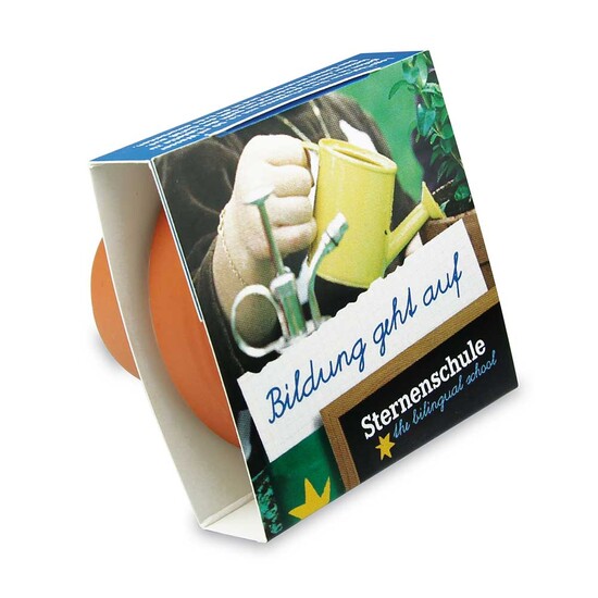 Logo-Töpfchen Banderole mit Samen - Kräutermischung