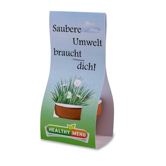 Logo-Töpfchen Überreichverpackung mit Samen - Glücksklee-Zwiebeln (* Je nach Verfügbarkeit der Glücksklee-Zwiebeln)