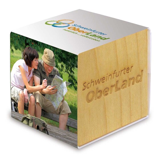 Pflanz-Holz mit Samen (Graspapier-Banderole) - Sonnenblume, 1 Seite gelasert