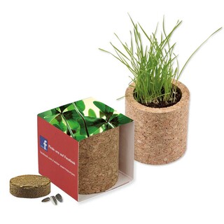 Pflanz-Kork rund mit Samen - Glücksklee-Zwiebel, Lasergravur (* Je nach Verfügbarkeit der Glücksklee-Zwiebeln)