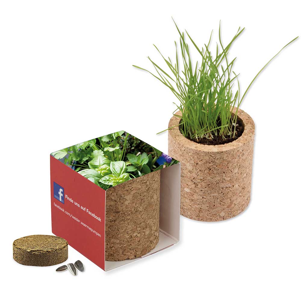 Pflanz-Kork rund mit Samen - Kräutermischung, Rundum-Lasergravur