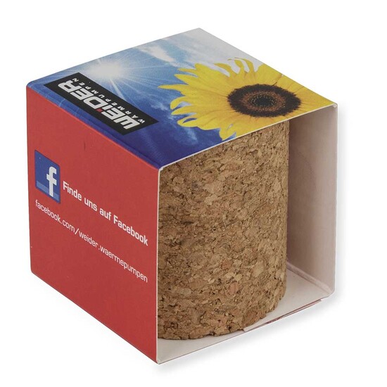 Pflanz-Kork rund mit Samen - Sonnenblume, Rundum-Lasergravur