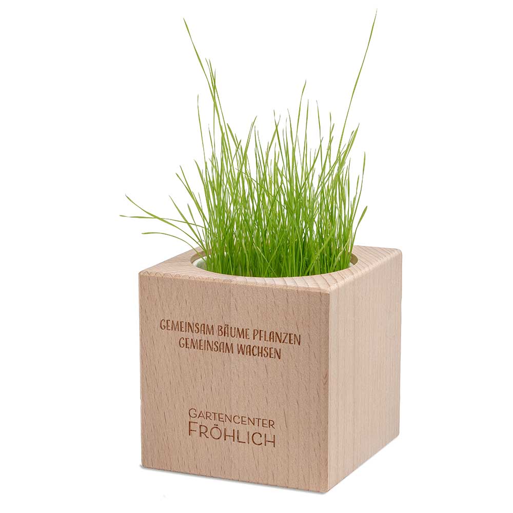 Pflanz-Holz Grande mit Samen - Gartenkresse, 1 Seite gelasert