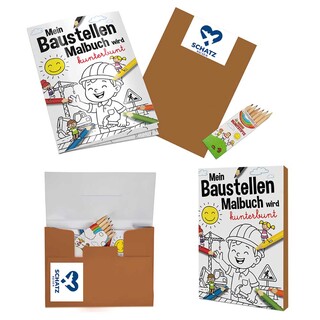 Malbuch / Mal-Set A6 - Baustelle - Malset mit 1-c Logoeindruck