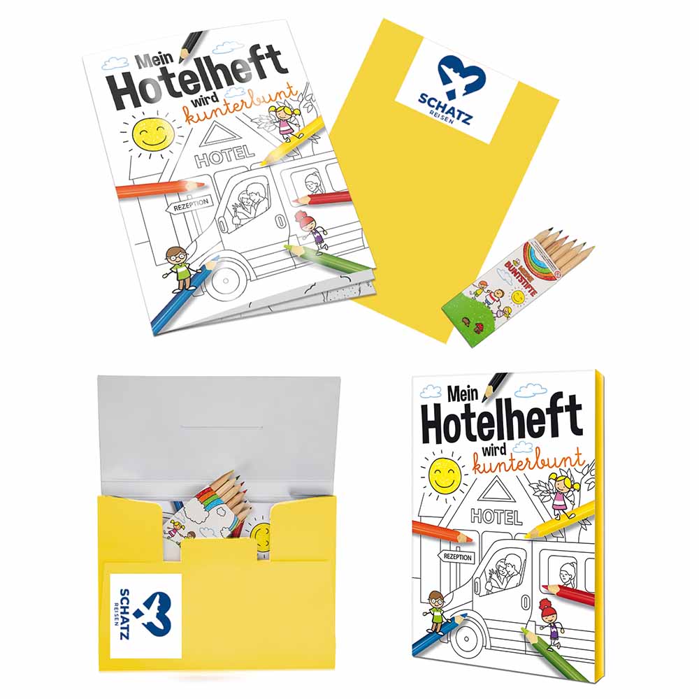 Malbuch / Mal-Set A6 - Hotel - Malset mit 1-c Logoeindruck