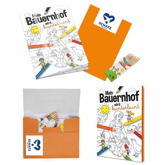 Malbuch / Mal-Set A6 - Bauernhof - Malset mit 1-c Logoeindruck