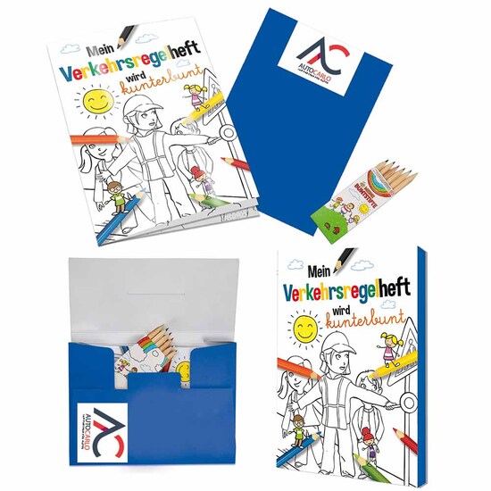 Malbuch / Mal-Set A6 - Verkehr - Malset mit 2-c Logoeindruck