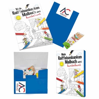 Malbuch / Mal-Set A6 - Raiffeisenbanken - Malset mit 2-c Logoeindruck