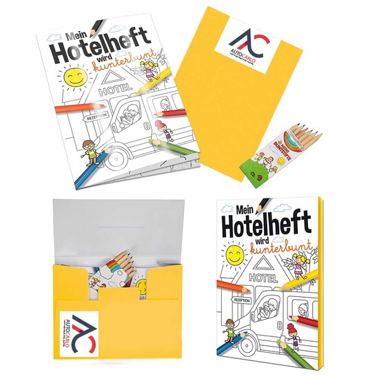 Malbuch / Mal-Set A6 - Hotel - Malset mit 2-c Logoeindruck