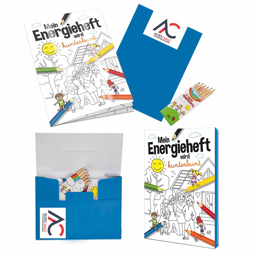Malbuch / Mal-Set A6 - Energie - Malset mit 2-c Logoeindruck