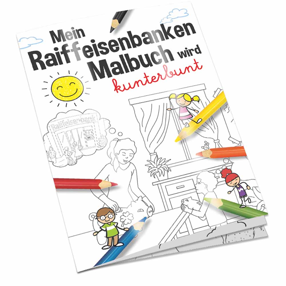 Malbuch / Mal-Set A6 - Raiffeisenbanken - Malbuch mit 1-c Logoeindruck