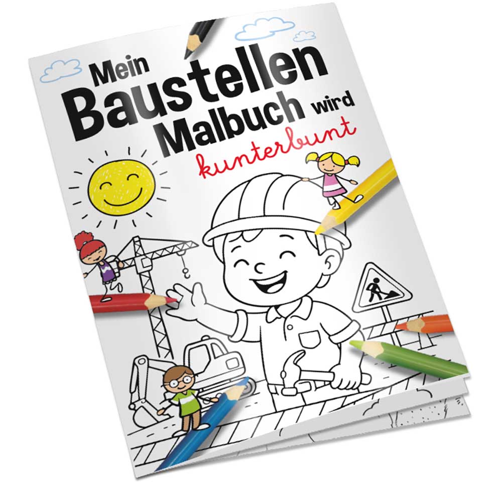 Malbuch / Mal-Set A6 - Baustelle - Malbuch mit 1-c Logoeindruck