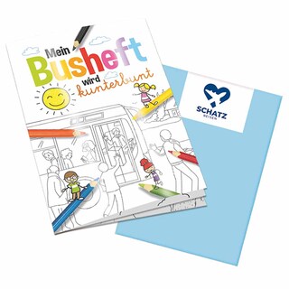 Malbuch / Mal-Set A6 - Bus - Malbuch mit 1-c Logoeindruck