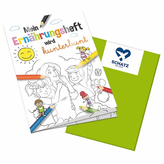 Malbuch / Mal-Set A6 - Ernährung - Malbuch mit 1-c Logoeindruck