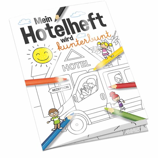 Malbuch / Mal-Set A6 - Hotel - Malbuch mit 1-c Logoeindruck