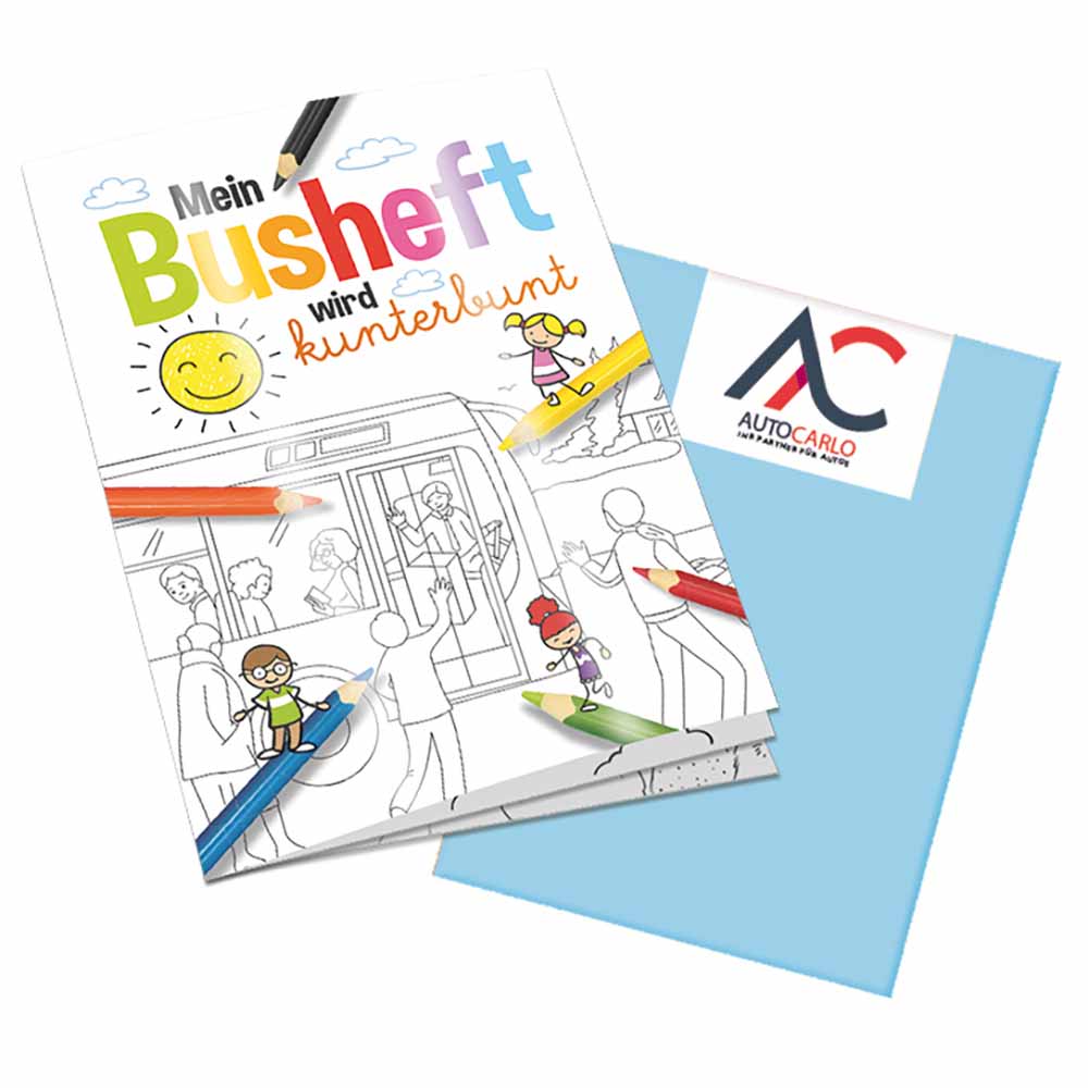 Malbuch / Mal-Set A6 - Bus - Malbuch mit 2-c Logoeindruck