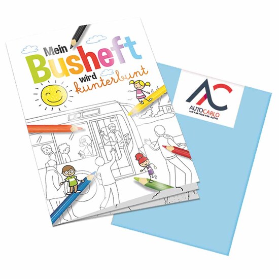 Malbuch / Mal-Set A6 - Bus - Malbuch mit 2-c Logoeindruck