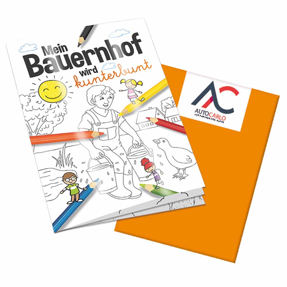 Malbuch / Mal-Set A6 - Bauernhof - Malbuch mit 2-c Logoeindruck