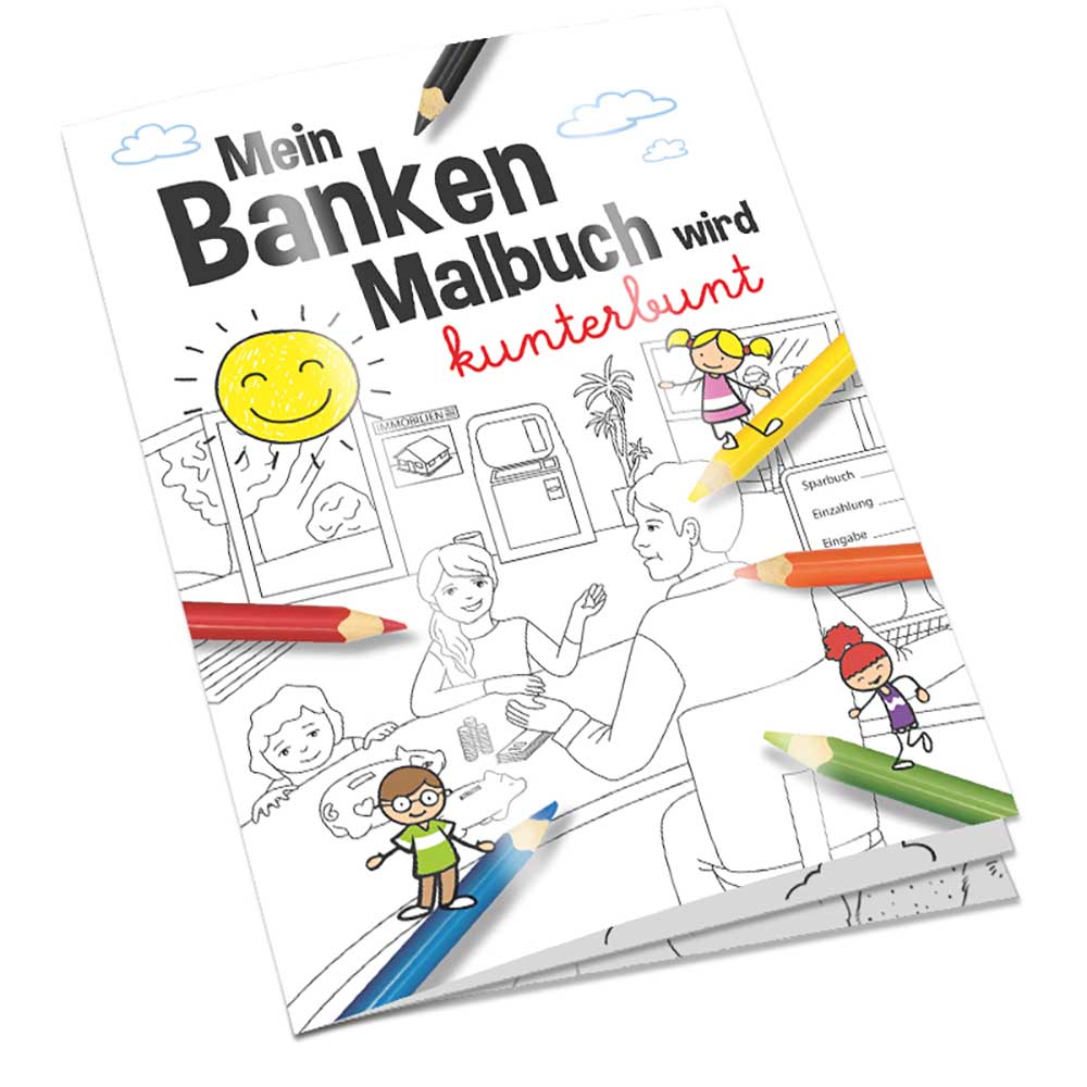 Malbuch / Mal-Set A6 - Banken - Malbuch mit individueller Vorder- und Rückseite
