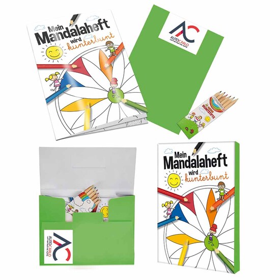 Malbuch / Mal-Set A5 - Mandala - Malset mit 2-c Logoeindruck