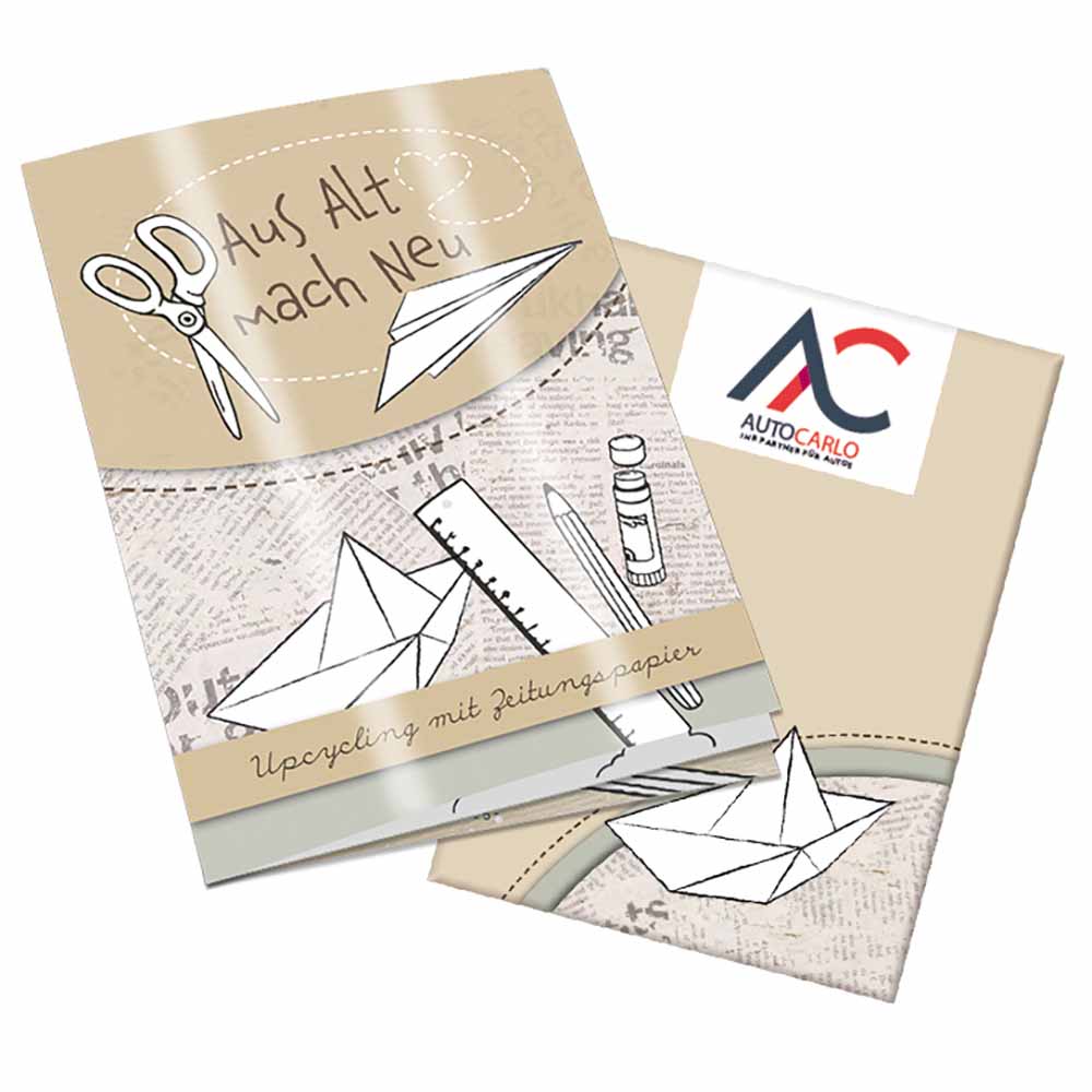 Upcycling-Heft - Zeitungspapier - Tampondruck 2-c