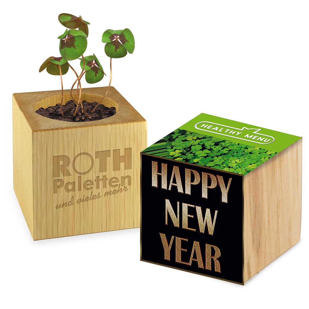 Pflanz-Holz Glücksklee - 1 Seite gelasert  (* Je nach Verfügbarkeit der Glücksklee-Zwiebeln)