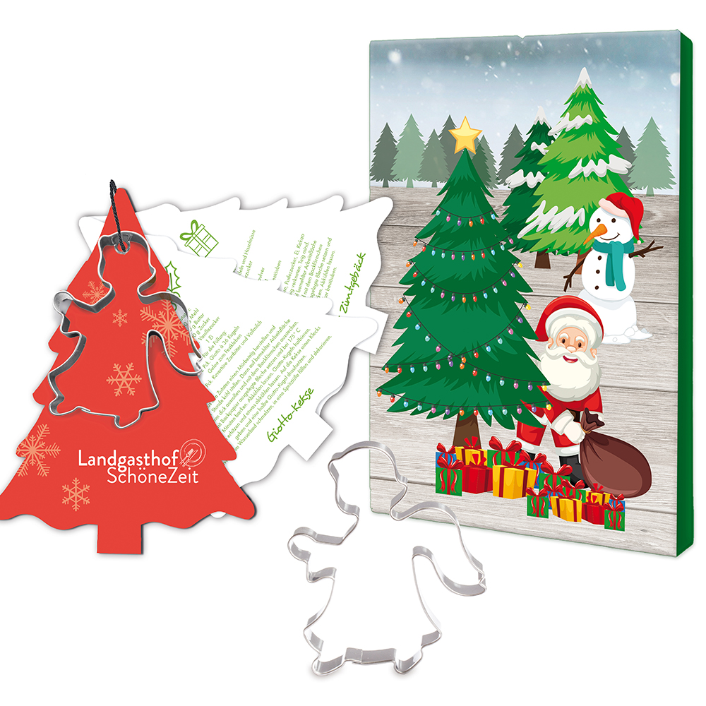 Backförmchen mit Rezeptblock Tannenbaum - Engel - in weihnachtlicher Mappe (neutral)