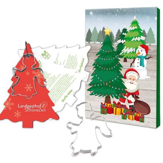 Backförmchen mit Rezeptblock Tannenbaum - Engel - in weihnachtlicher Mappe (neutral)