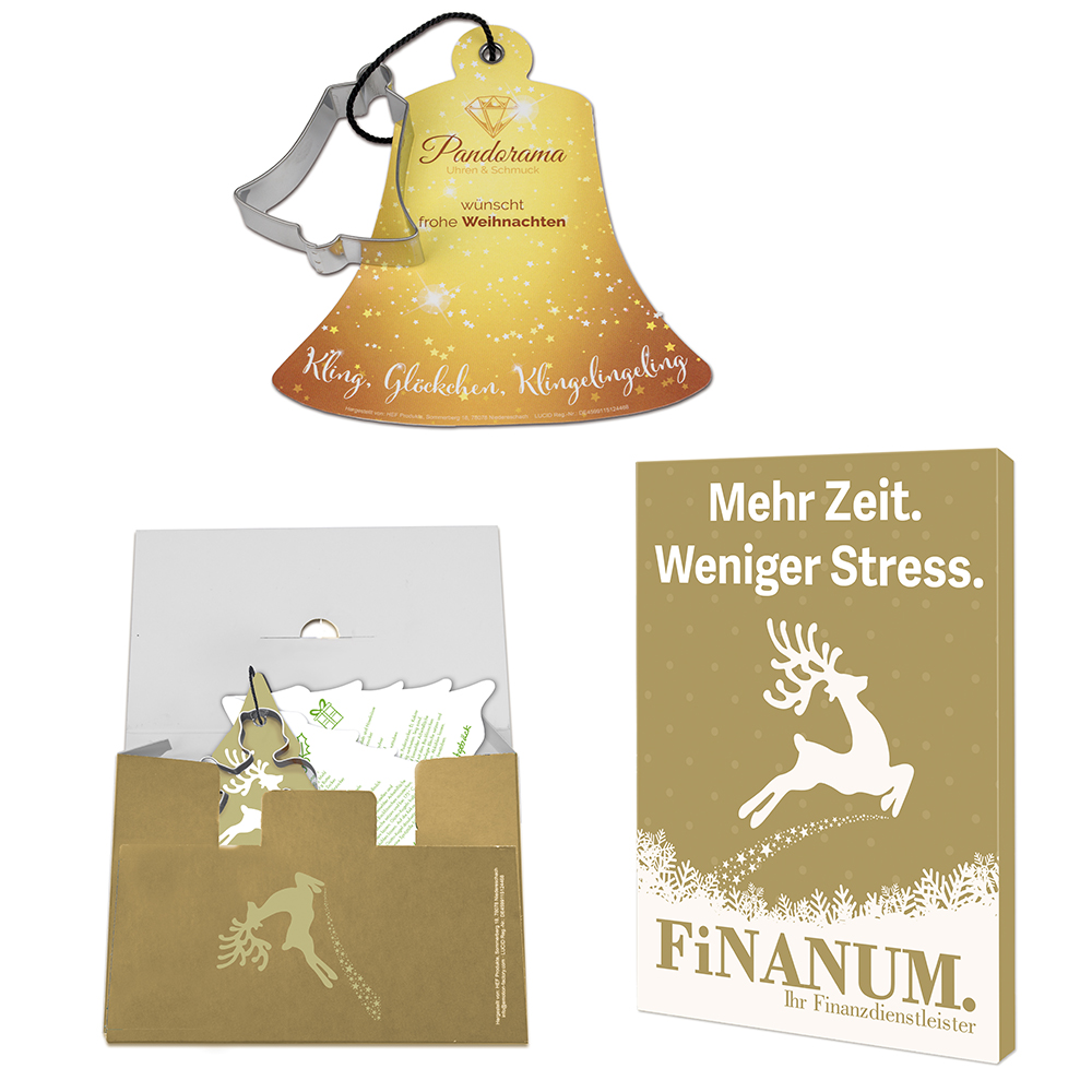 Backförmchen mit Rezeptblock Glocke - in weihnachtlicher Mappe (individuell 4-c)